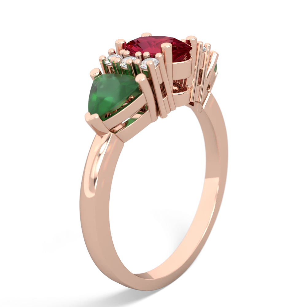 Lab Ruby Antique Style Three Stone 14K Rose Gold ring R2186