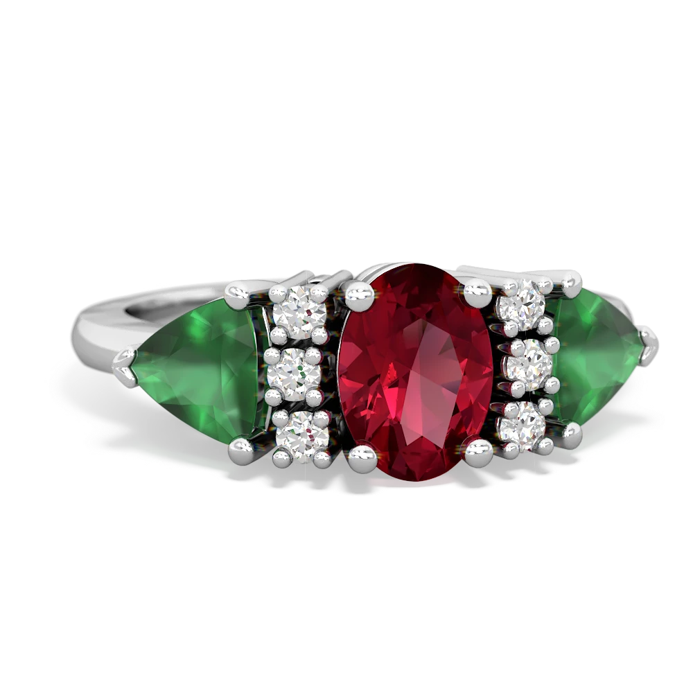 Lab Ruby Antique Style Three Stone 14K White Gold ring R2186