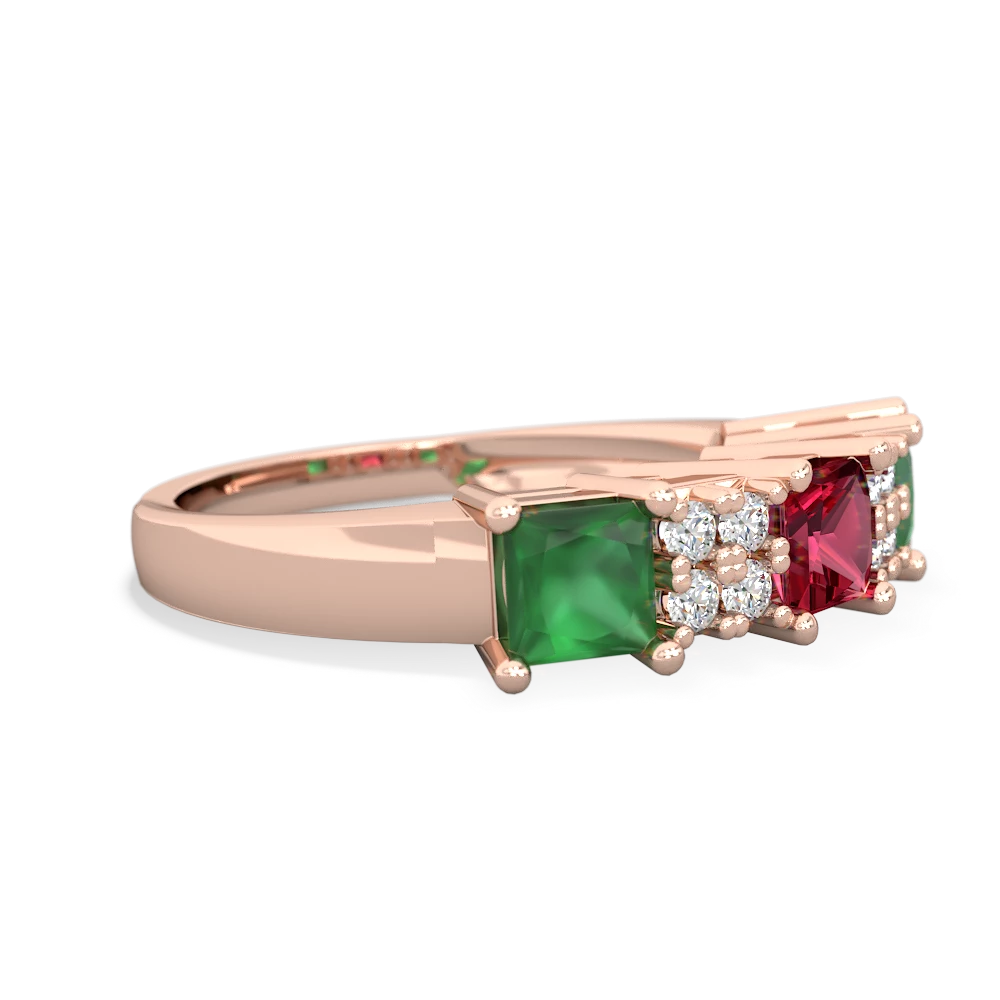 Lab Ruby Three Stone Diamond Cluster 14K Rose Gold ring R2592