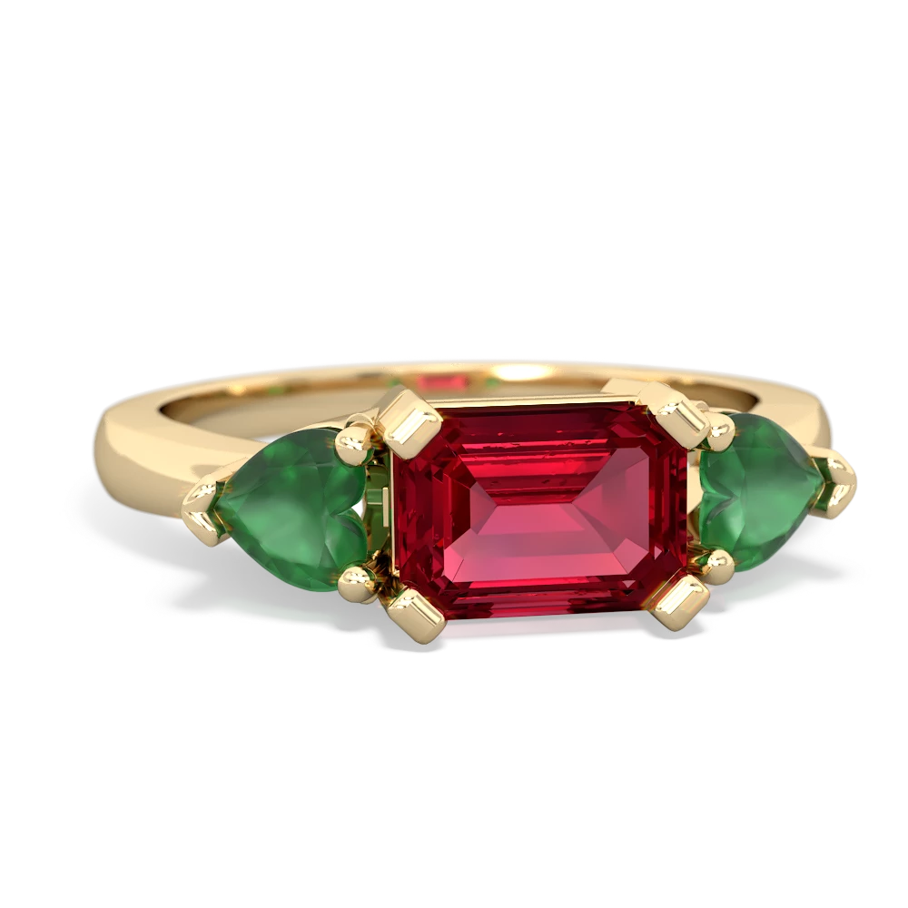 Lab Ruby Three Stone 14K Yellow Gold ring R5235