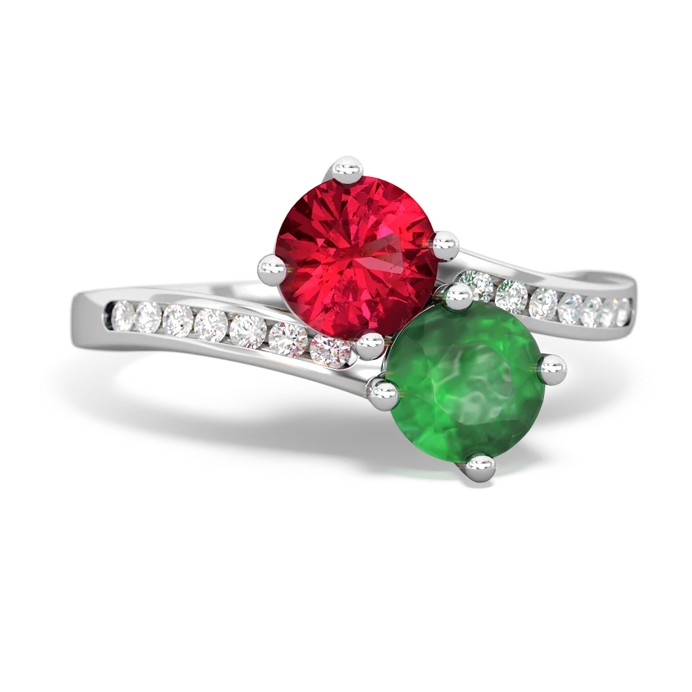 Lab Ruby Channel Set Two Stone 14K White Gold ring R5303