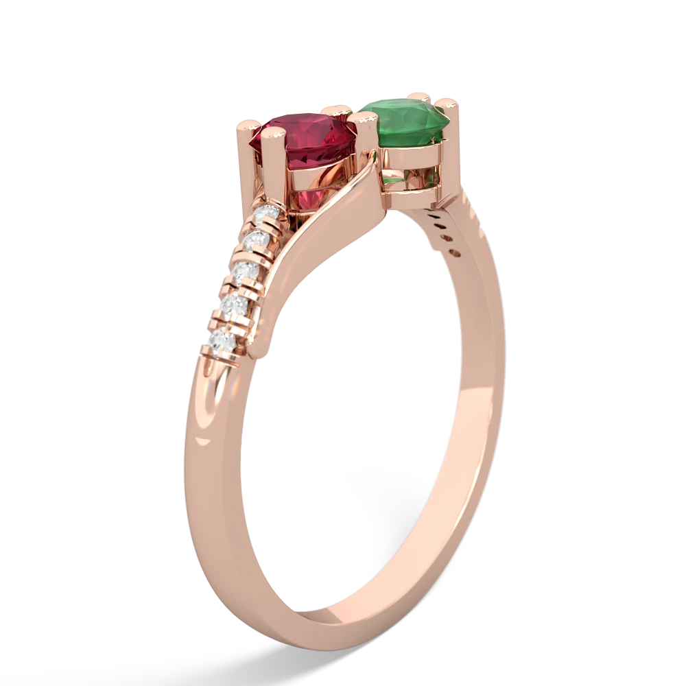 Lab Ruby Infinity Pave Two Stone 14K Rose Gold ring R5285