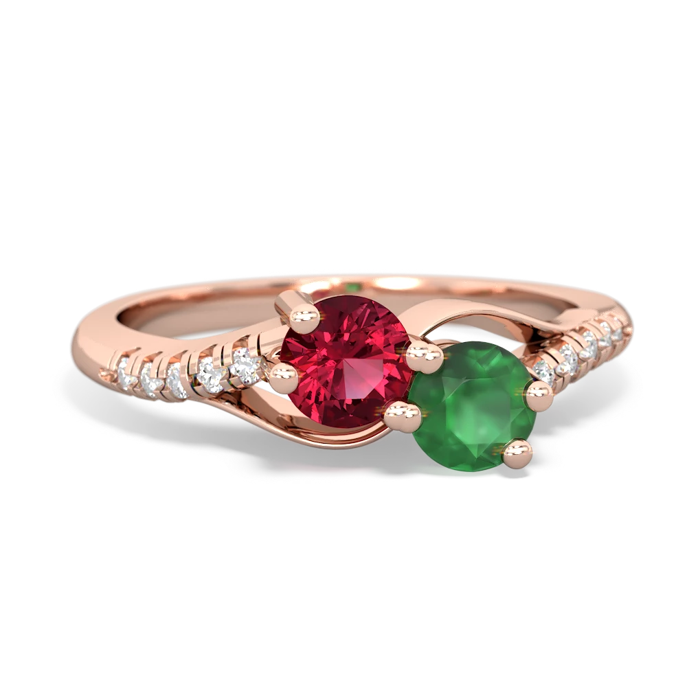 Lab Ruby Infinity Pave Two Stone 14K Rose Gold ring R5285