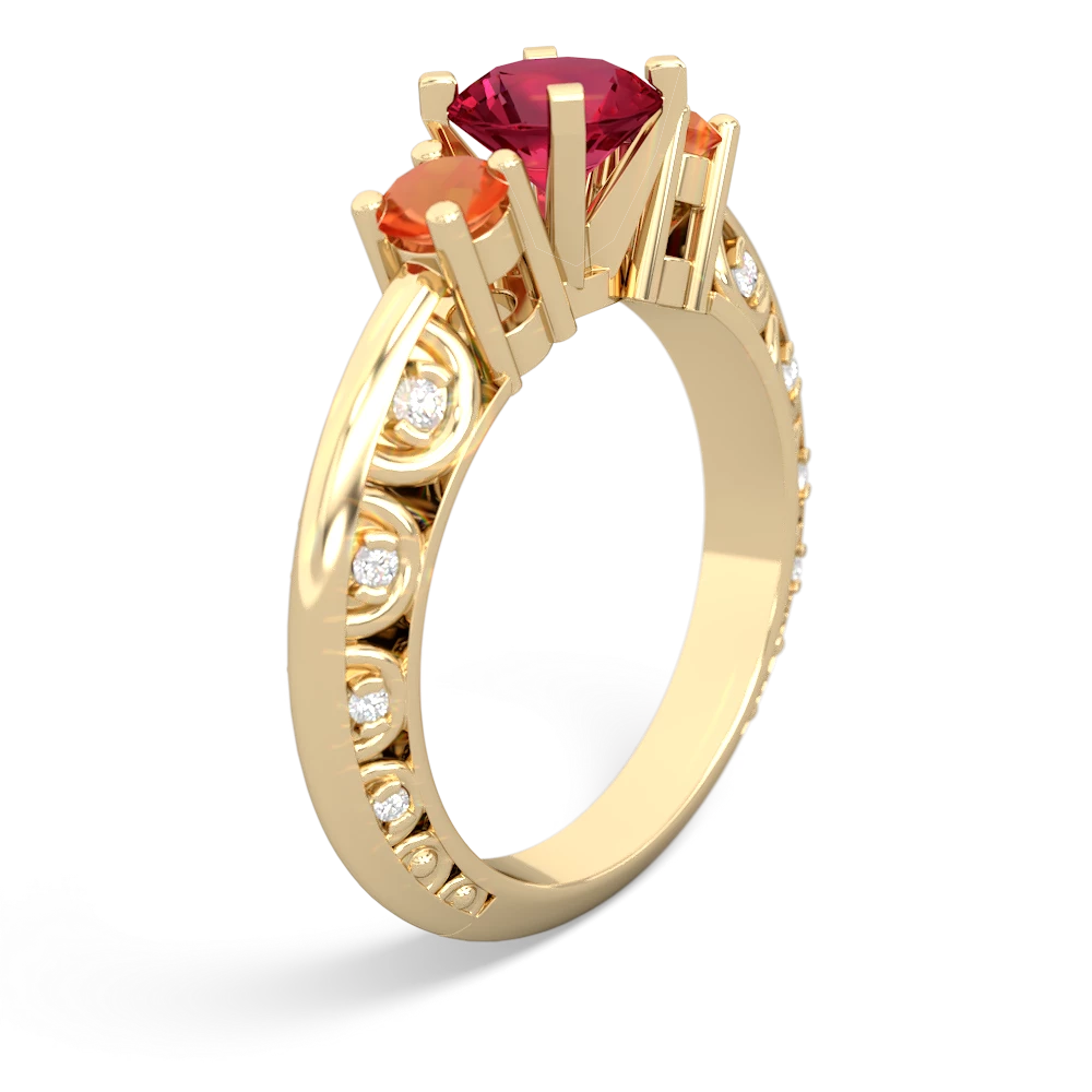 Lab Ruby Art Deco Eternal Embrace Engagement 14K Yellow Gold ring C2003