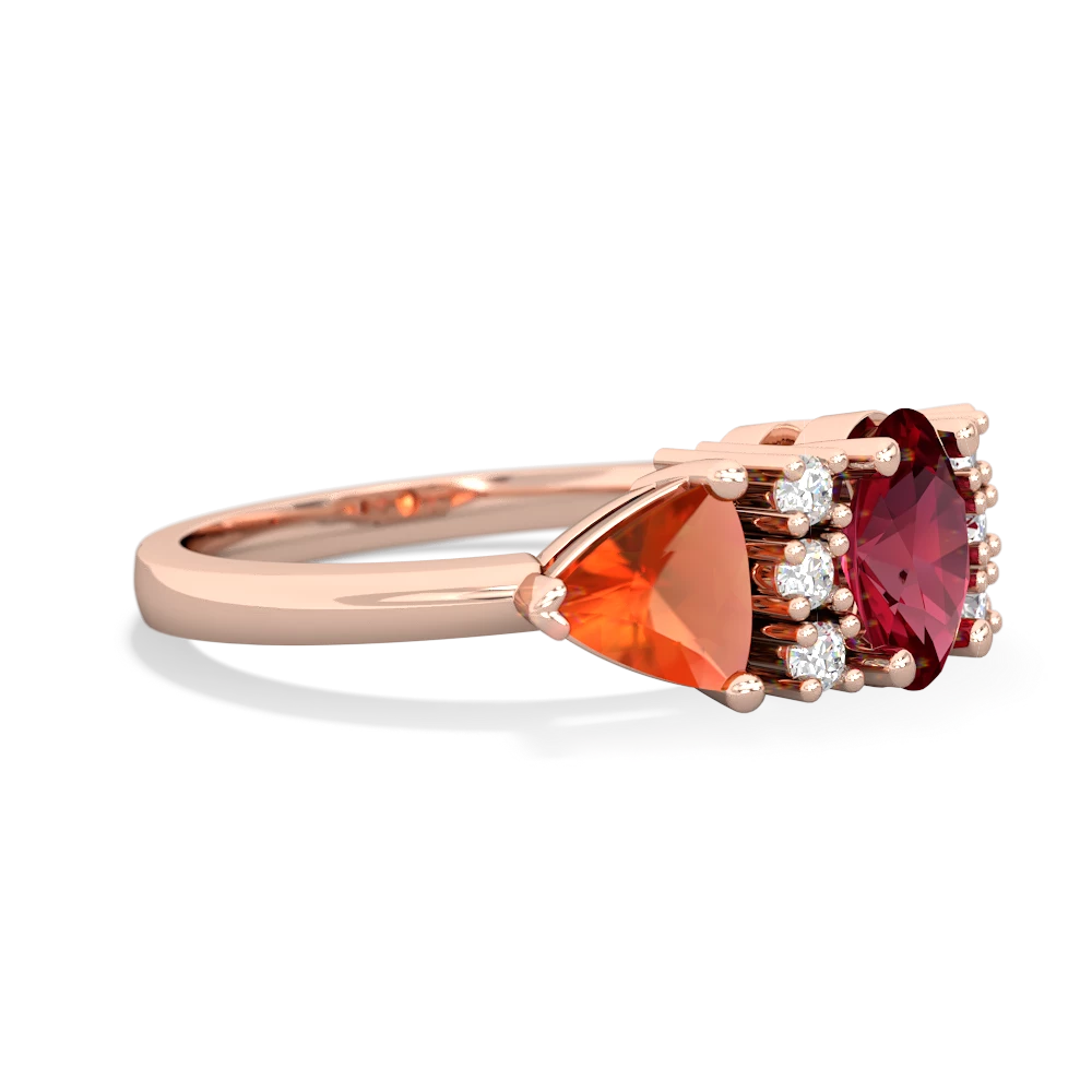 Lab Ruby Antique Style Three Stone 14K Rose Gold ring R2186