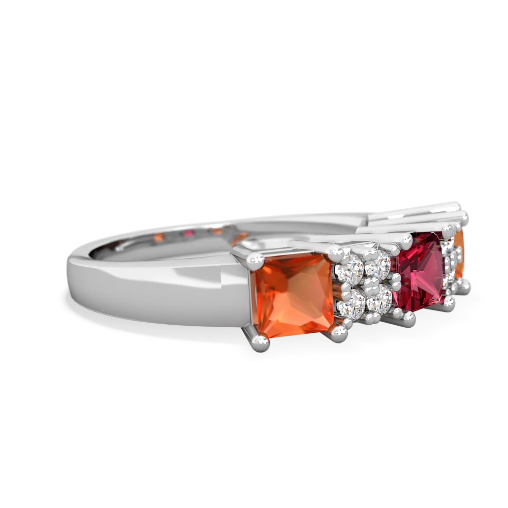 Lab Ruby Three Stone Diamond Cluster 14K White Gold ring R2592