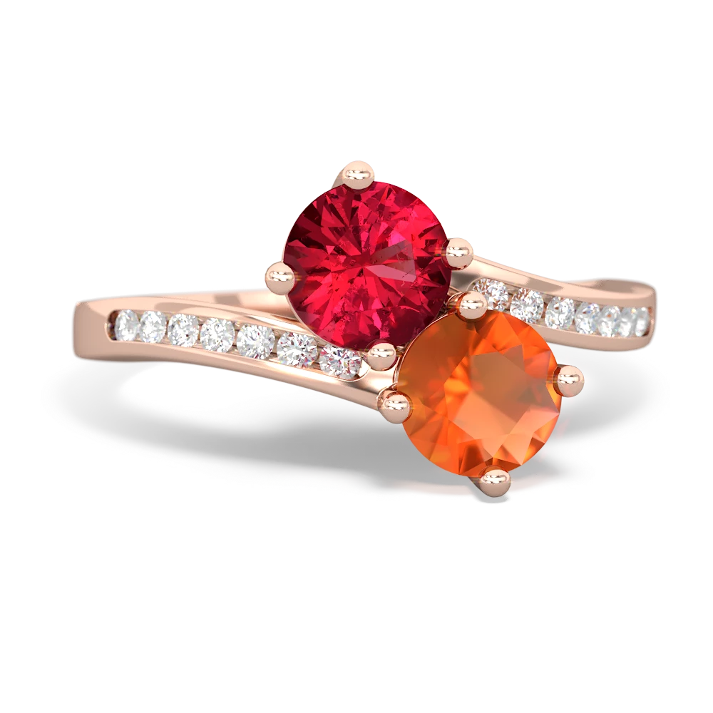 Lab Ruby Channel Set Two Stone 14K Rose Gold ring R5303