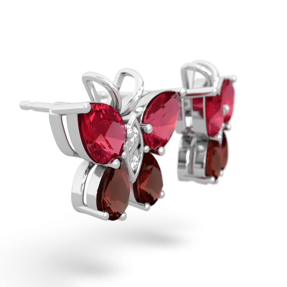 Lab Ruby Butterfly 14K White Gold earrings E2215