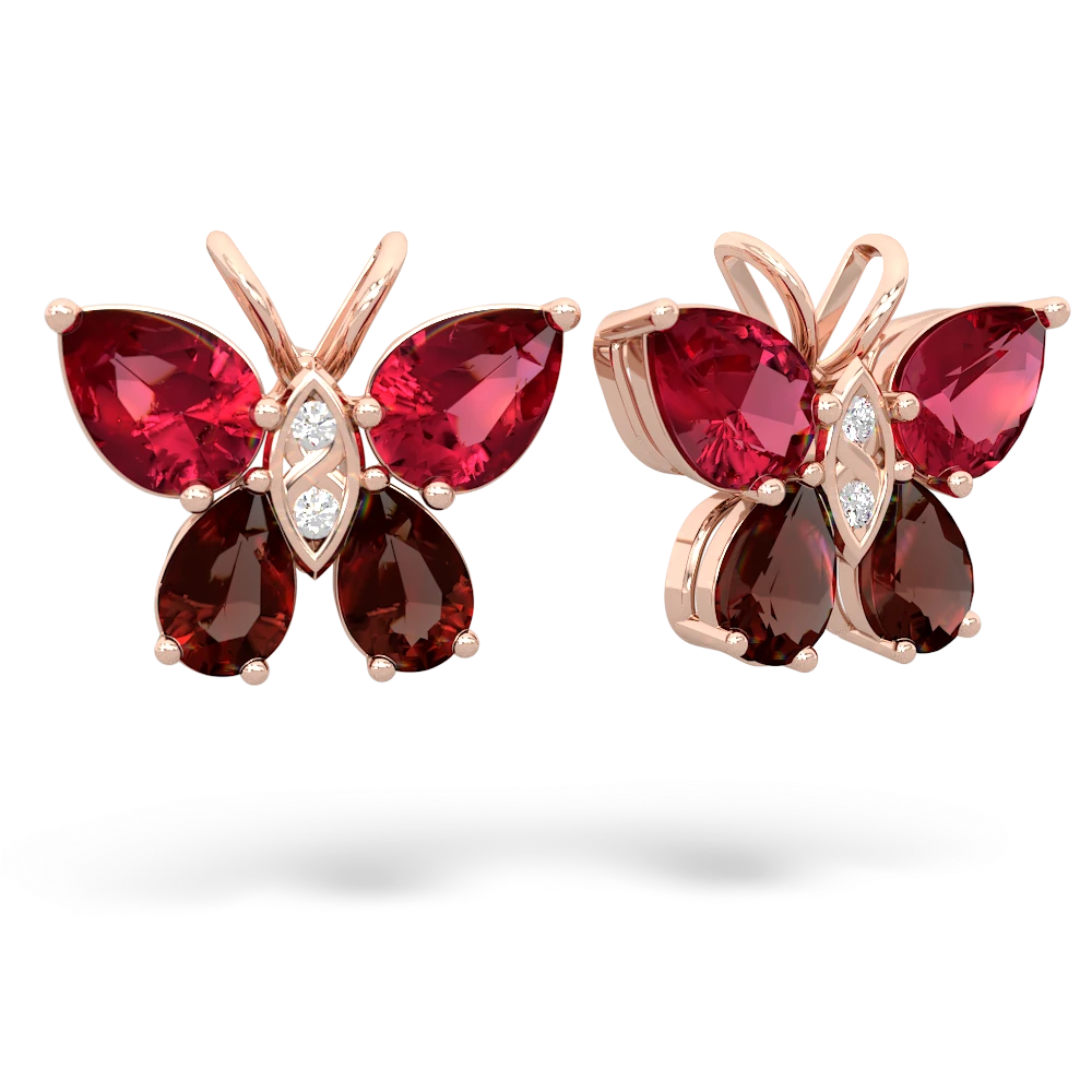 Lab Ruby Butterfly 14K Rose Gold earrings E2215