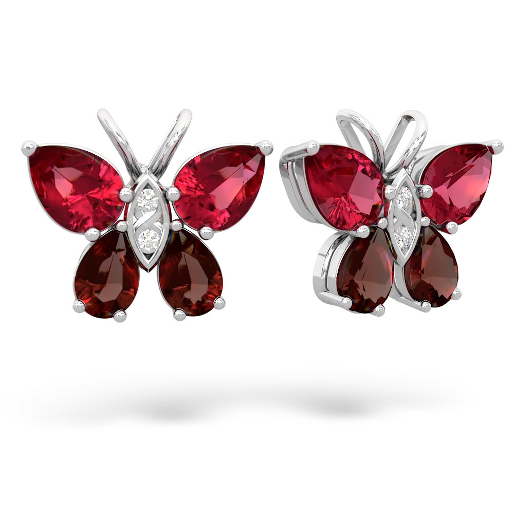 Lab Ruby Butterfly 14K White Gold earrings E2215