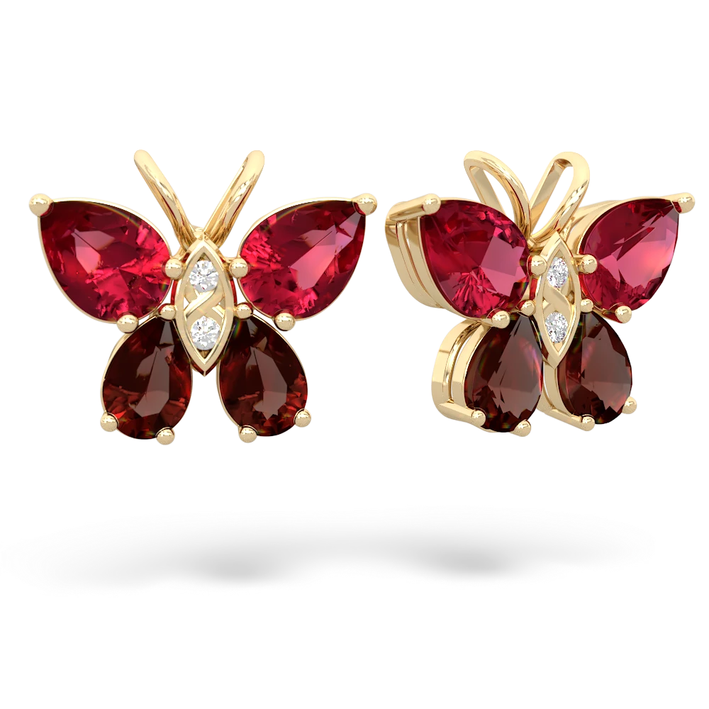 Lab Ruby Butterfly 14K Yellow Gold earrings E2215