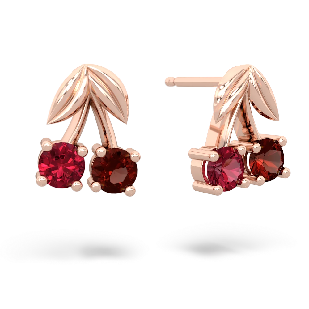 Lab Ruby Sweet Cherries 14K Rose Gold earrings E7001