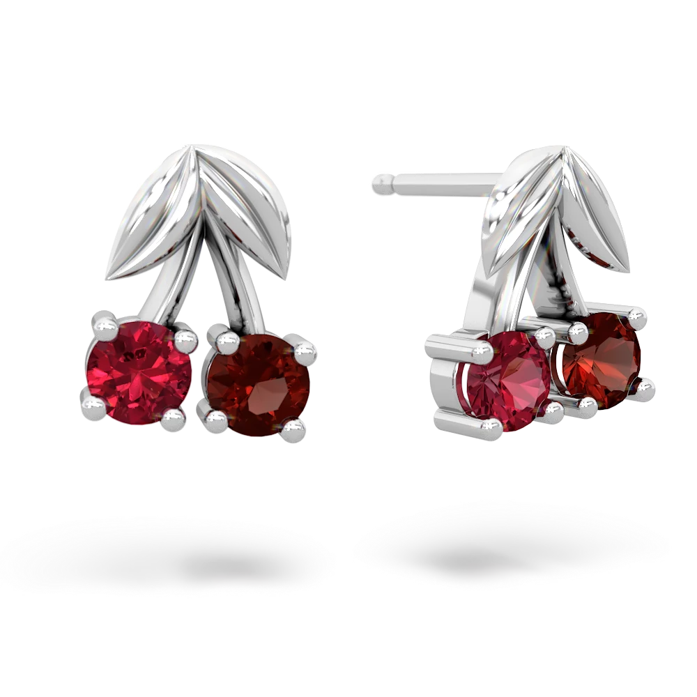 Lab Ruby Sweet Cherries 14K White Gold earrings E7001