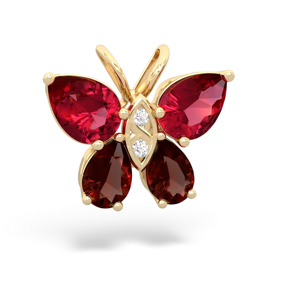 Lab Ruby Butterfly 14K Yellow Gold pendant P2215