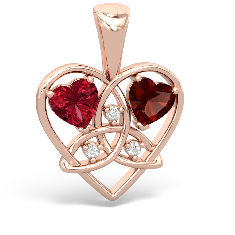 Lab Ruby Celtic Trinity Heart 14K Rose Gold pendant P5331