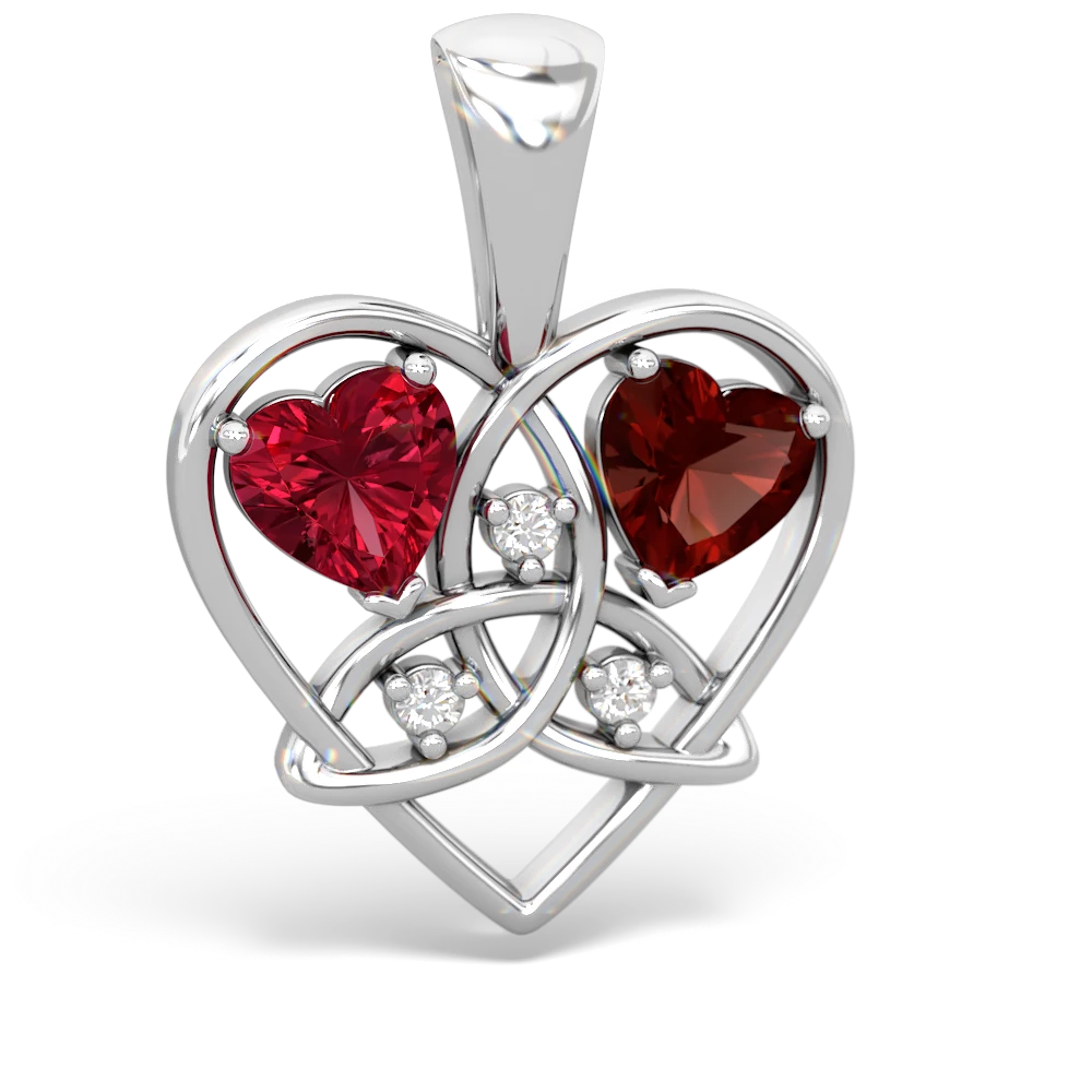 Lab Ruby Celtic Trinity Heart 14K White Gold pendant P5331