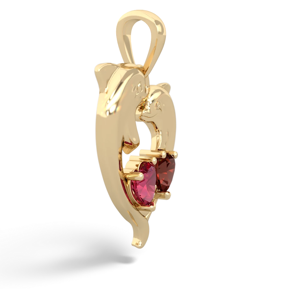 Lab Ruby Dolphin Heart 14K Yellow Gold pendant P5820