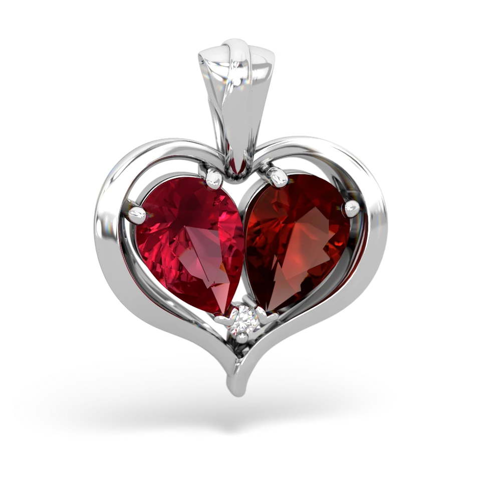 Lab Ruby Two Become One 14K White Gold pendant P5330