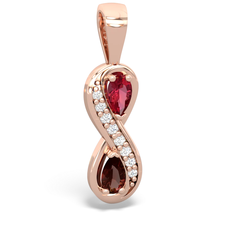 Lab Ruby Diamond Infinity 14K Rose Gold pendant P5390