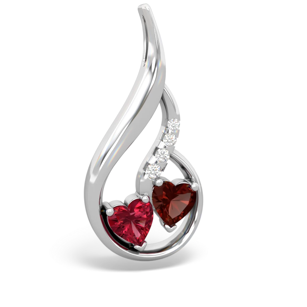 Lab Ruby Keepsake Curves 14K White Gold pendant P5450