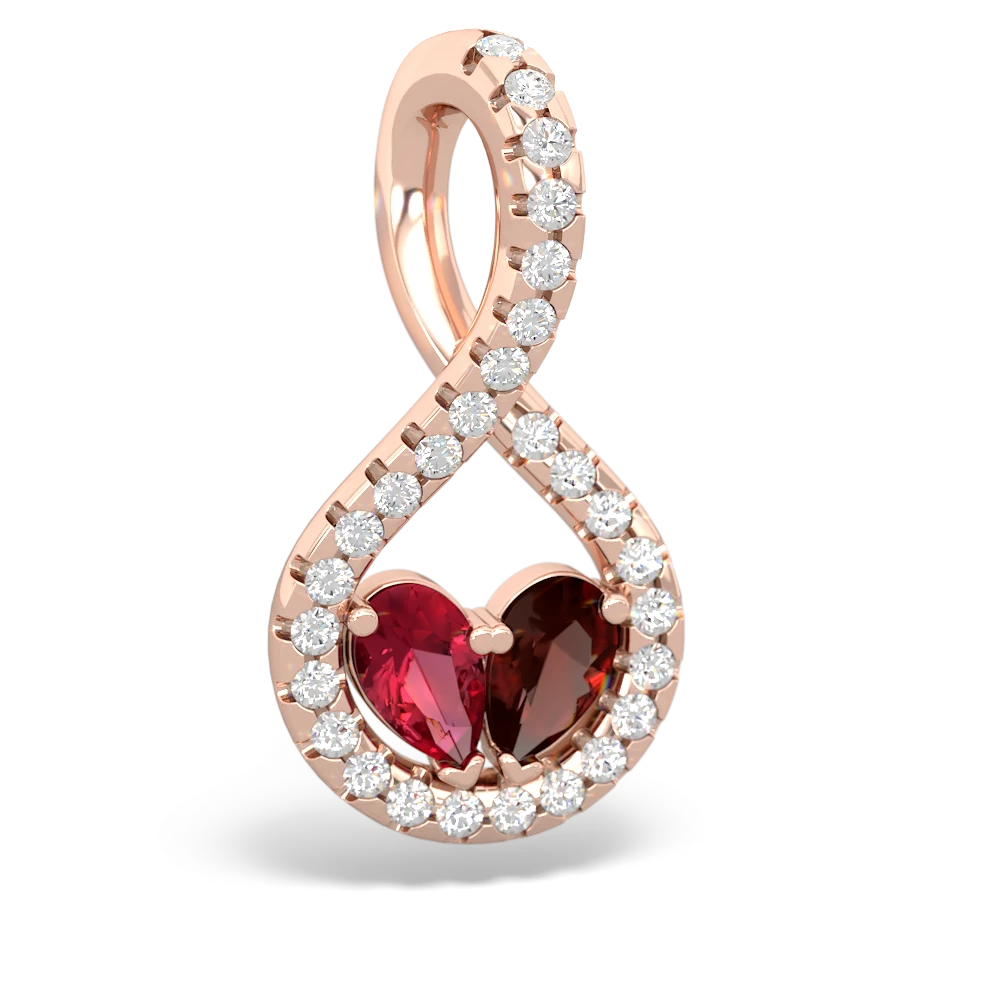 Lab Ruby Pave Twist 'One Heart' 14K Rose Gold pendant P5360