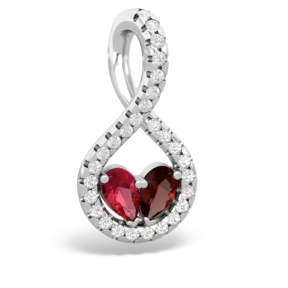 Lab Ruby Pave Twist 'One Heart' 14K White Gold pendant P5360