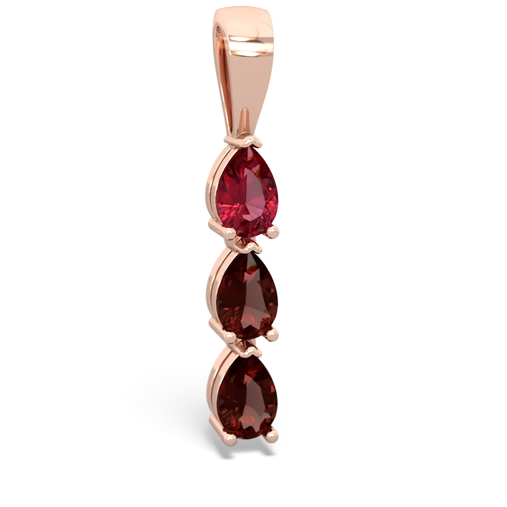 Lab Ruby Dew Drops 14K Rose Gold pendant P2251