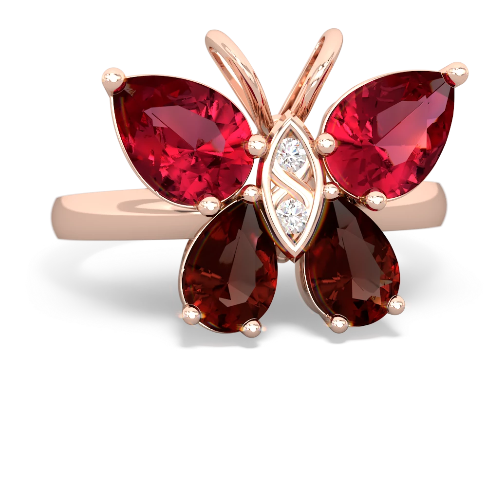 Lab Ruby Butterfly 14K Rose Gold ring R2215