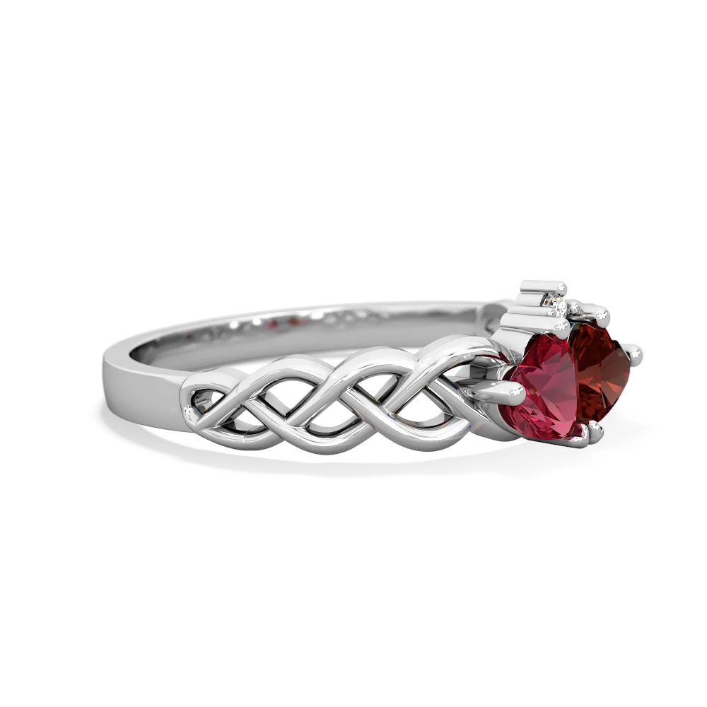 Lab Ruby Heart To Heart Braid 14K White Gold ring R5870