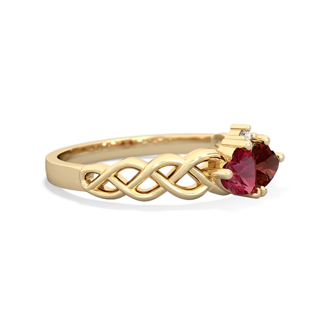 Lab Ruby Heart To Heart Braid 14K Yellow Gold ring R5870