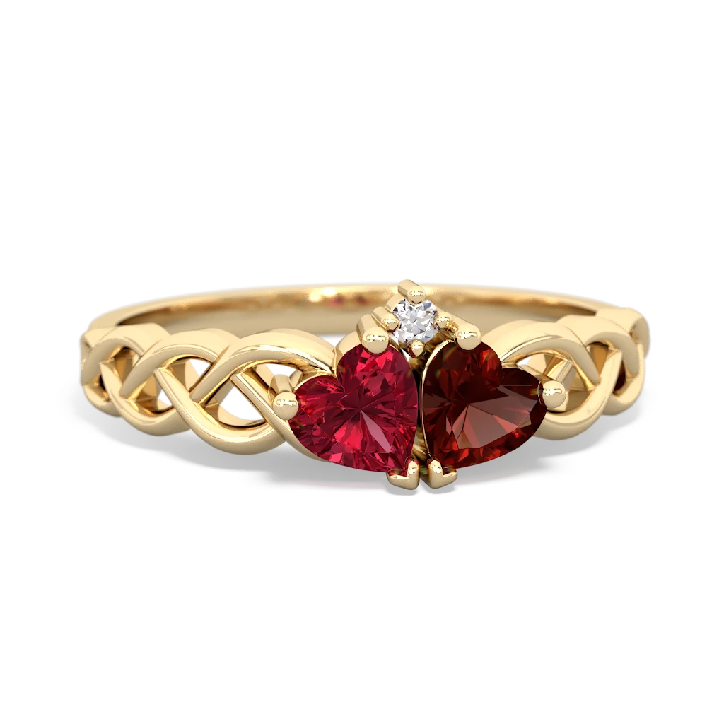 Lab Ruby Heart To Heart Braid 14K Yellow Gold ring R5870