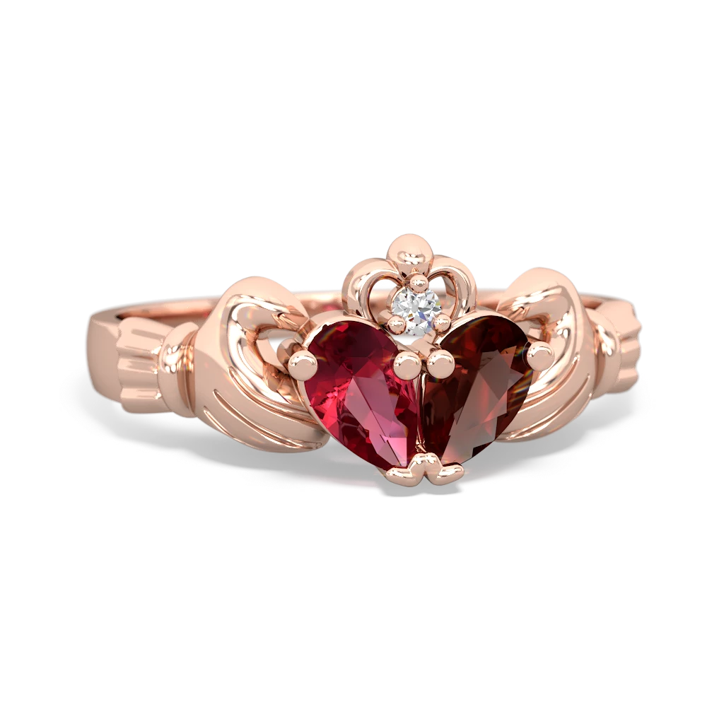 Lab Ruby 'Our Heart' Claddagh 14K Rose Gold ring R2388