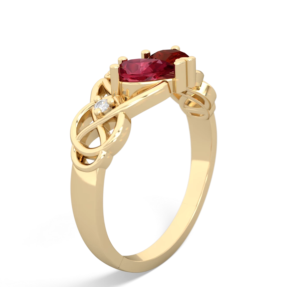 Lab Ruby 'One Heart' Celtic Knot Claddagh 14K Yellow Gold ring R5322