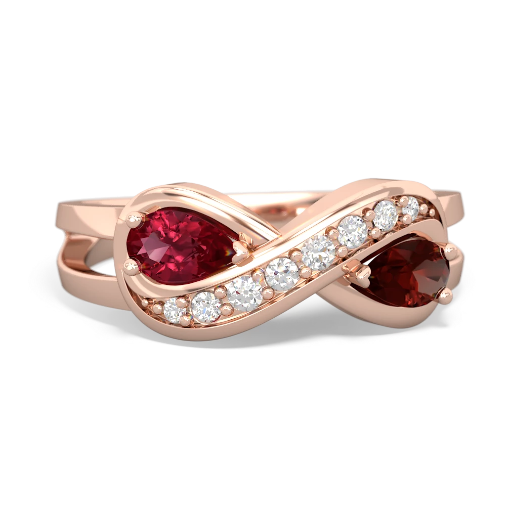 Lab Ruby Diamond Infinity 14K Rose Gold ring R5390