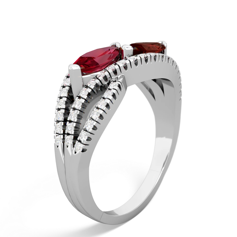 Lab Ruby Diamond Rivers 14K White Gold ring R3070