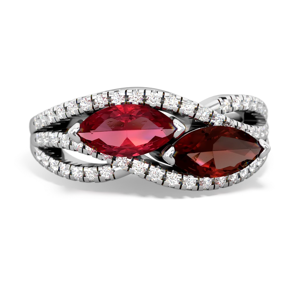 Lab Ruby Diamond Rivers 14K White Gold ring R3070