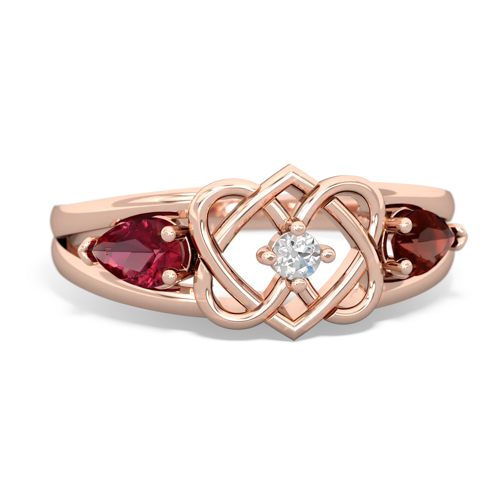 Lab Ruby Hearts Intertwined 14K Rose Gold ring R5880