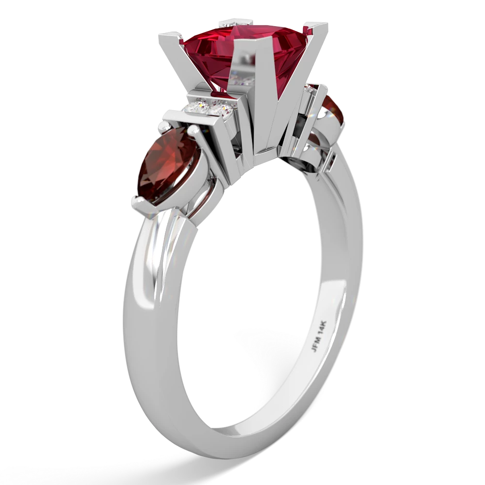 Lab Ruby 6Mm Princess Eternal Embrace Engagement 14K White Gold ring C2002