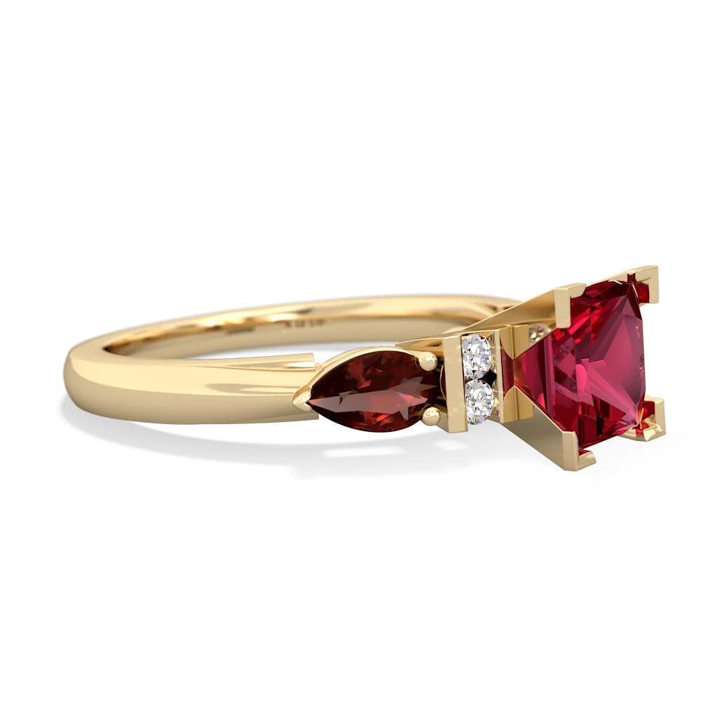 Lab Ruby 6Mm Princess Eternal Embrace Engagement 14K Yellow Gold ring C2002