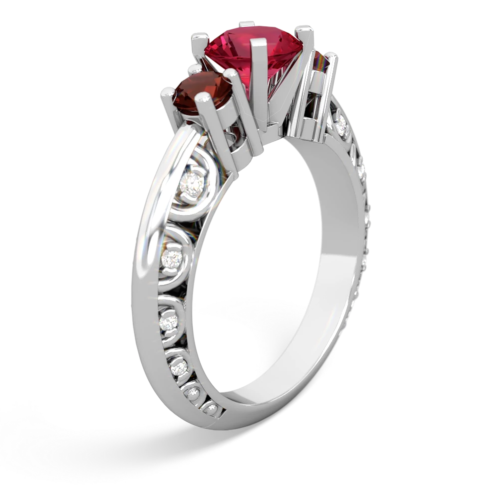 Lab Ruby Art Deco Eternal Embrace Engagement 14K White Gold ring C2003