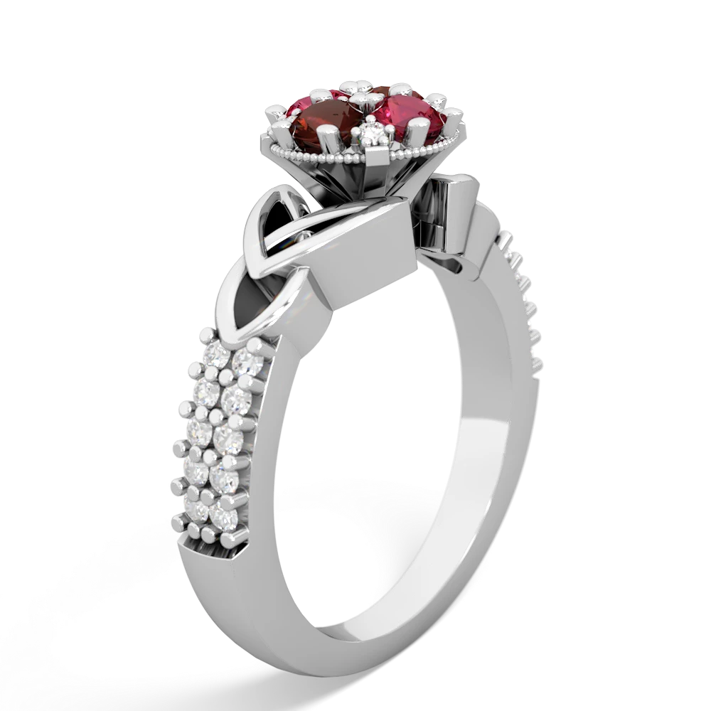 Lab Ruby Celtic Knot Cluster Engagement 14K White Gold ring R26443RD