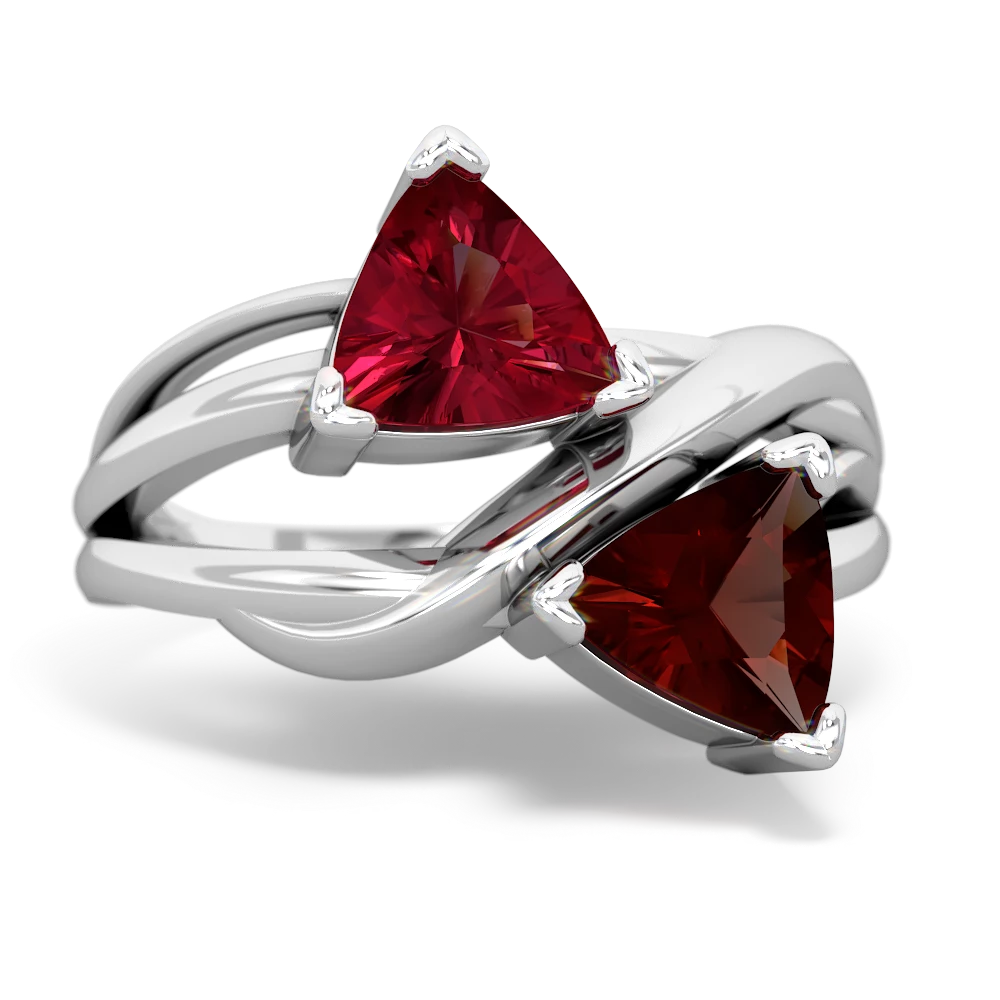 Lab Ruby Split Band Swirl 14K White Gold ring R2341