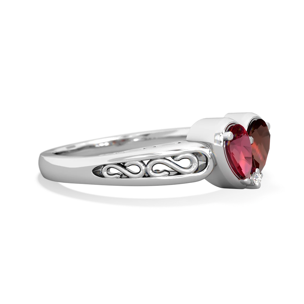 Lab Ruby Filligree 'One Heart' 14K White Gold ring R5070