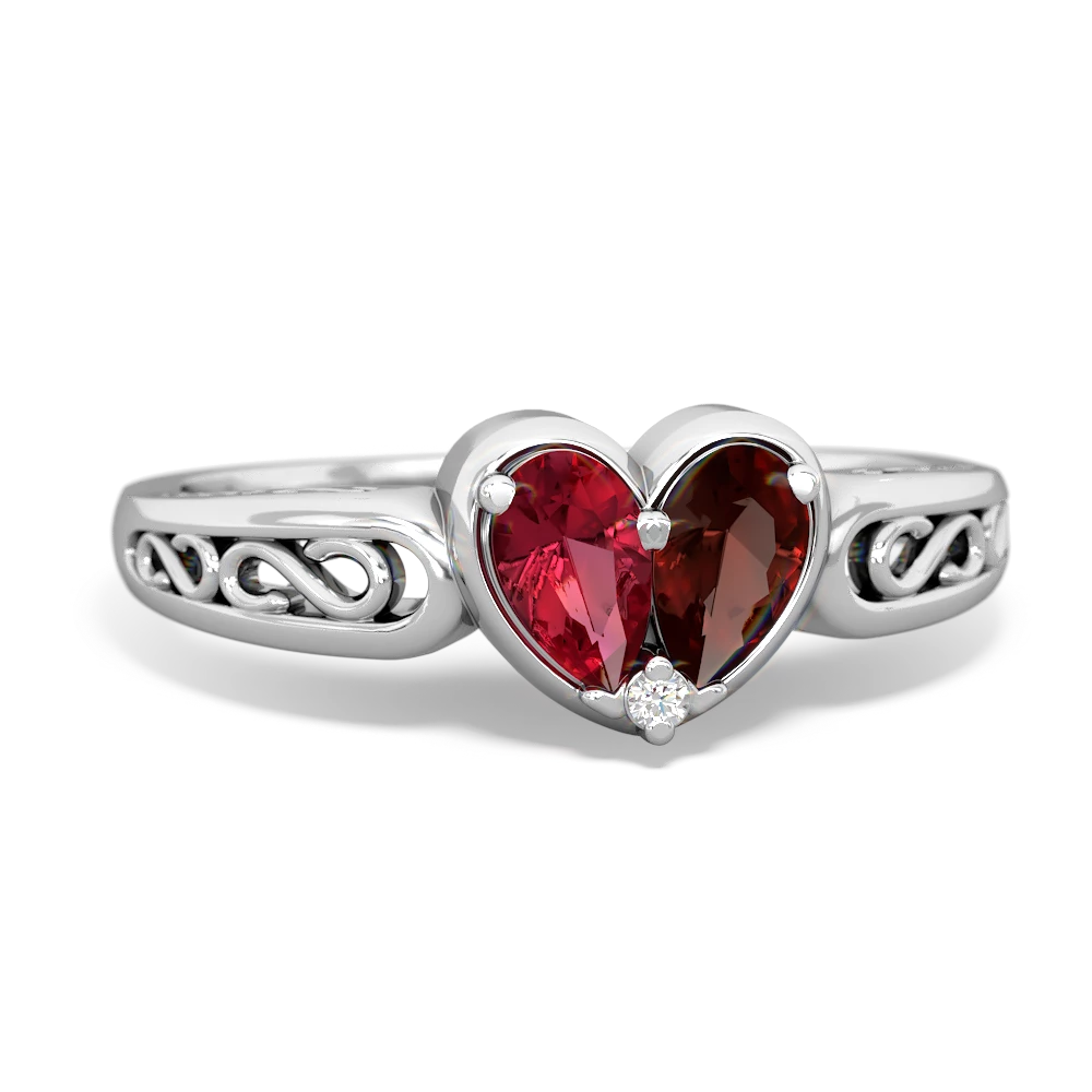 Lab Ruby Filligree 'One Heart' 14K White Gold ring R5070