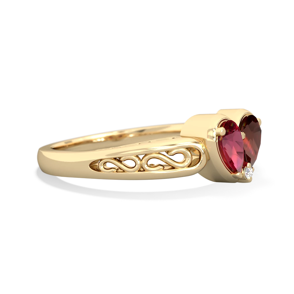 Lab Ruby Filligree 'One Heart' 14K Yellow Gold ring R5070