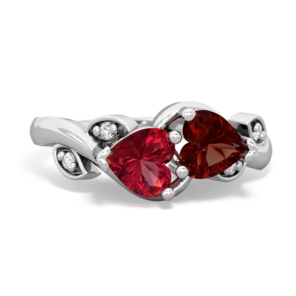 Lab Ruby Floral Elegance 14K White Gold ring R5790