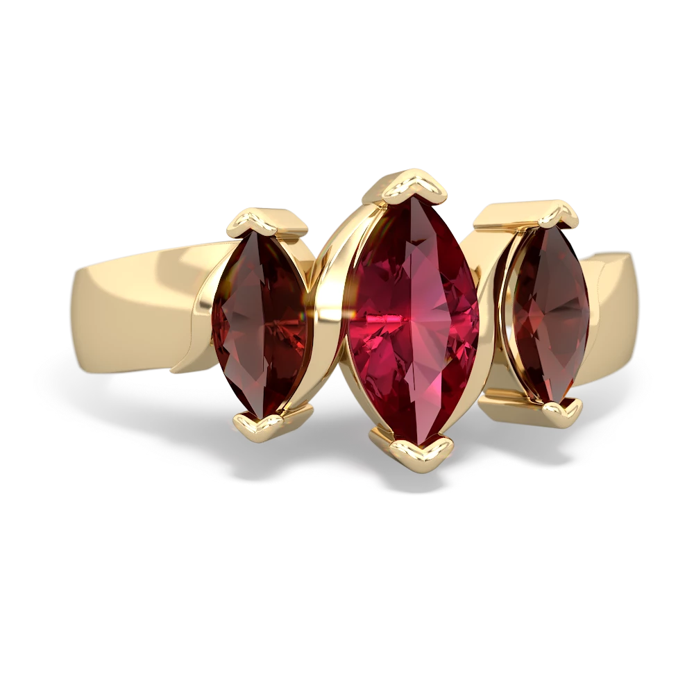 Lab Ruby Three Peeks 14K Yellow Gold ring R2433