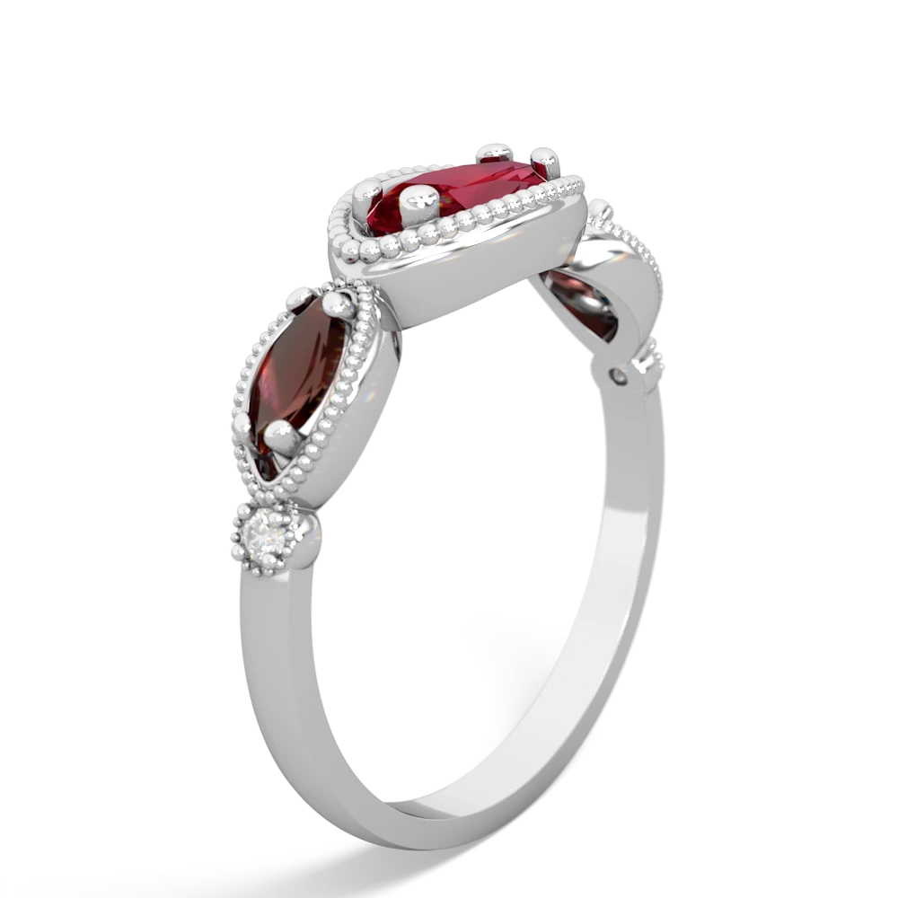 Lab Ruby Milgrain Marquise 14K White Gold ring R5700