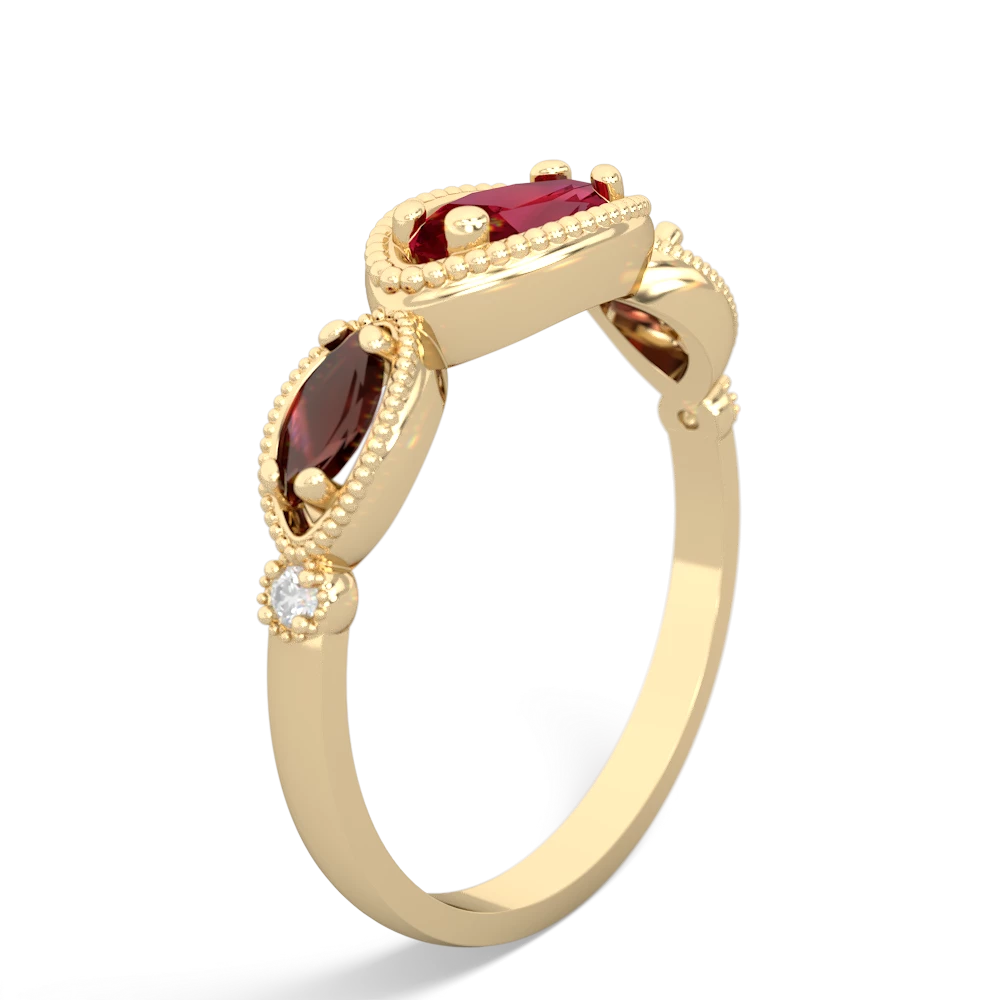 Lab Ruby Milgrain Marquise 14K Yellow Gold ring R5700