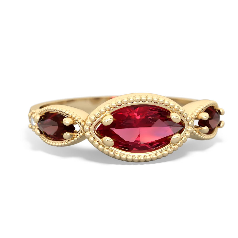 Lab Ruby Milgrain Marquise 14K Yellow Gold ring R5700